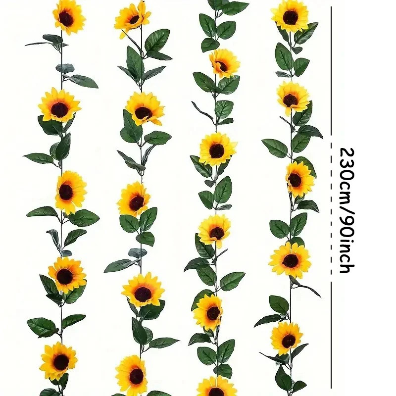 2.3M Simulated Sunflower Decoration Artificial Vine Yellow Fake Silk Flower Vine