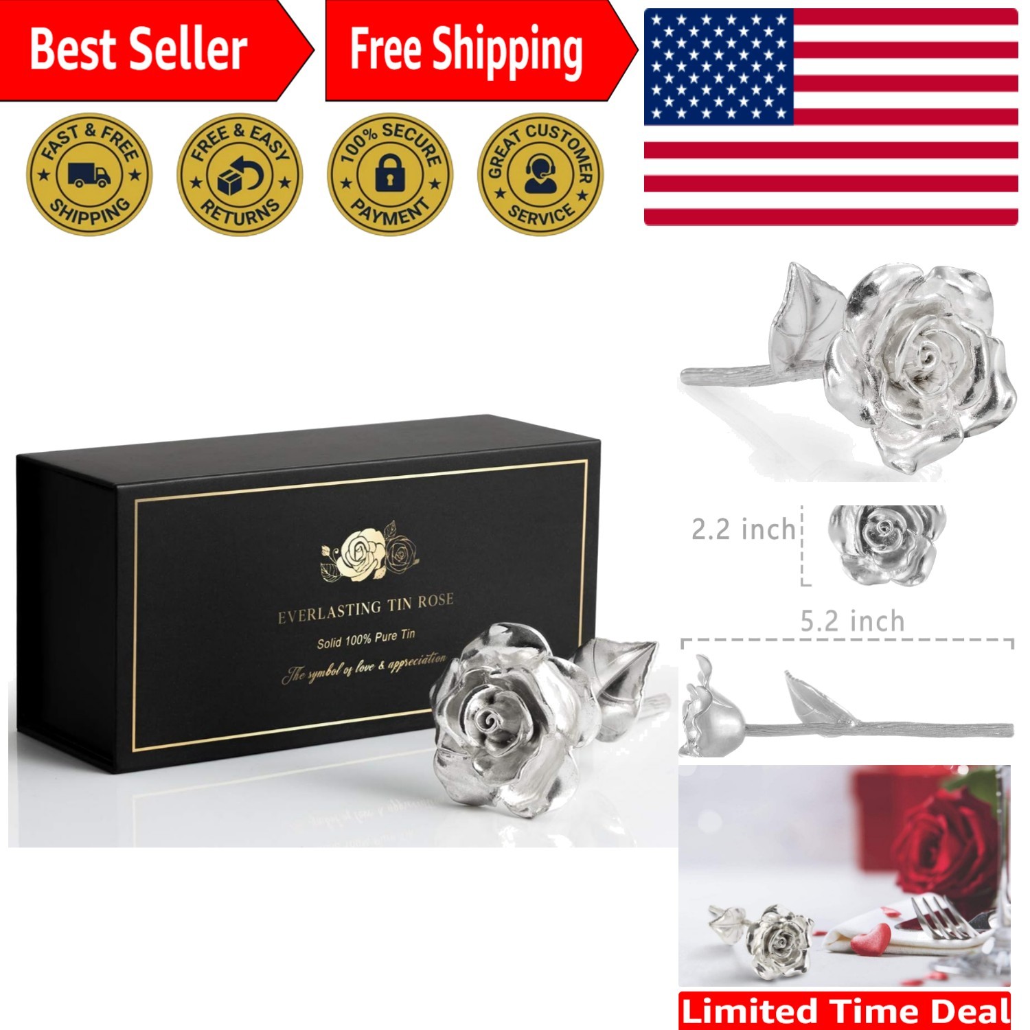 Tin Rose 10th Anniversary for Her Gift – Tin Gift 10 Wedding Anniversary for…