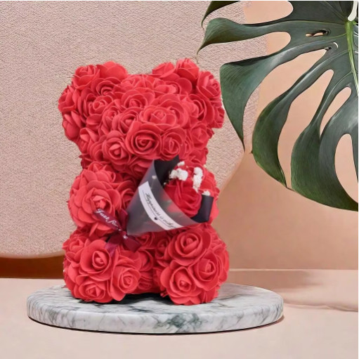 Foam Rose Teddy Bear Bouquet PE Flower Gift for Mother’s Day Wedding Decor