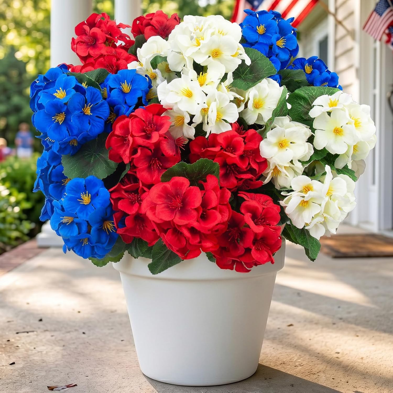 Artificial Geranium Flowers 6 Pcs UV Resistant RedWhiteBlue