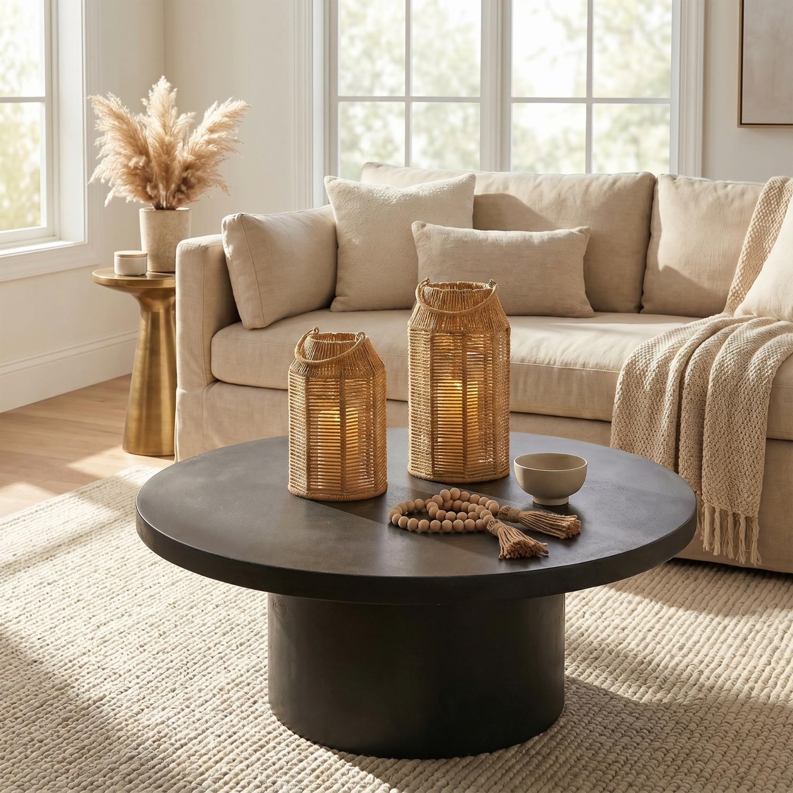 Handcrafted Natural Jute Boho Lanterns – Modern Farmhouse Decor for Home & Patio
