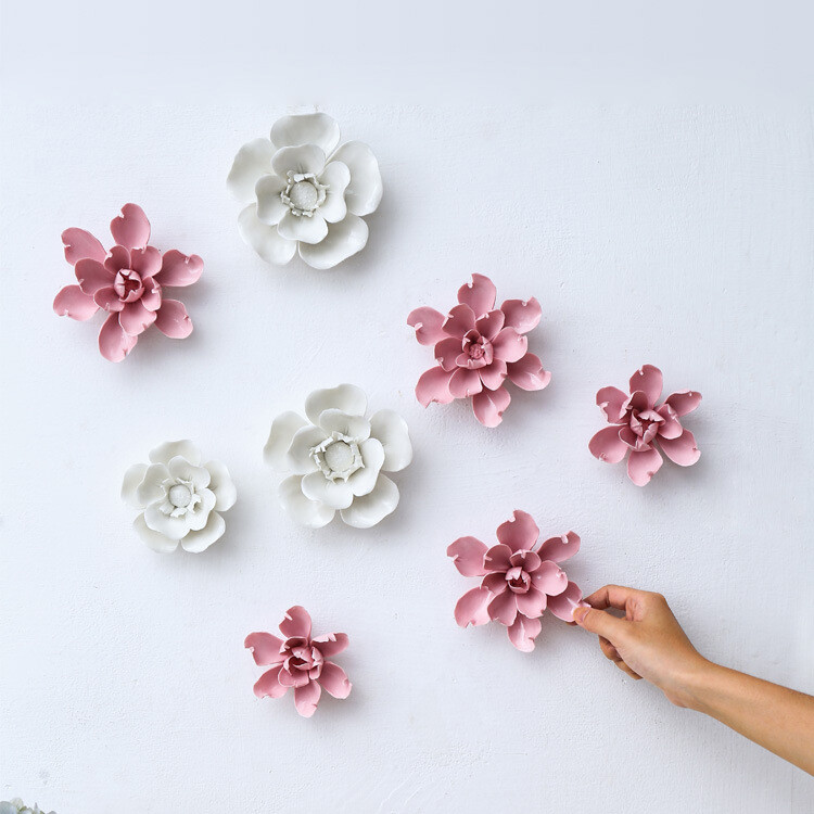 Porcelain Ceramic Flower 3D Orchid Rose Wall Decor Hangings Study Room Art Hang