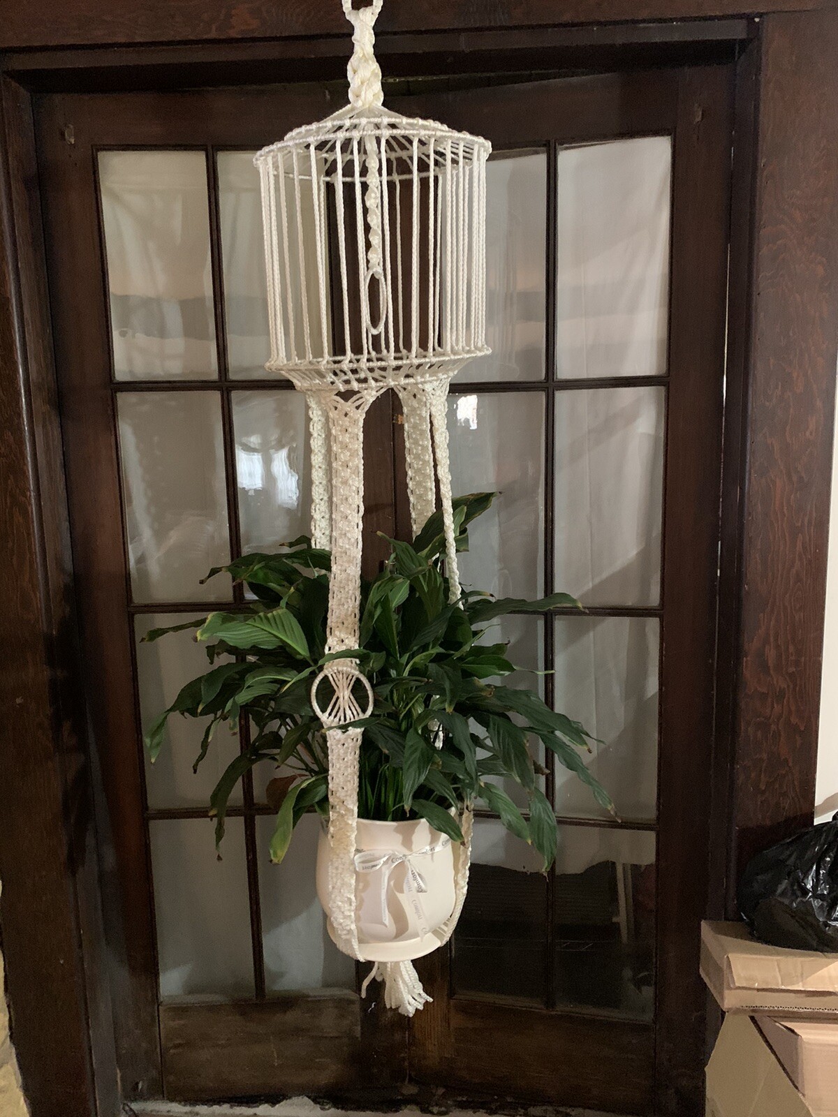 New Crocheted Nylon Plant Hanger! Ivory White Fits 4-6” Plant Pot!