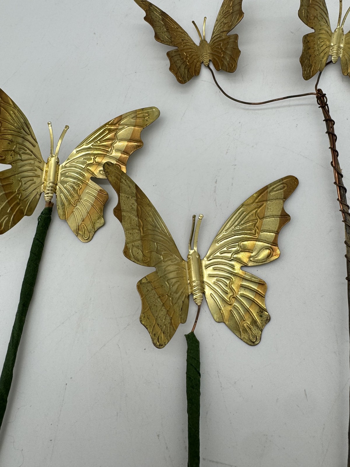 Vintage Gold Metal Butterfly Picks Stems Floral Craft Decor Set of 3