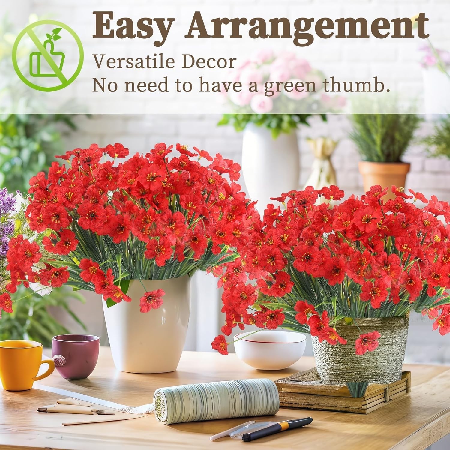 Elegant 24 Set Red Artificial Flower Bundles for Indoor/Outdoor Decorating Bliss