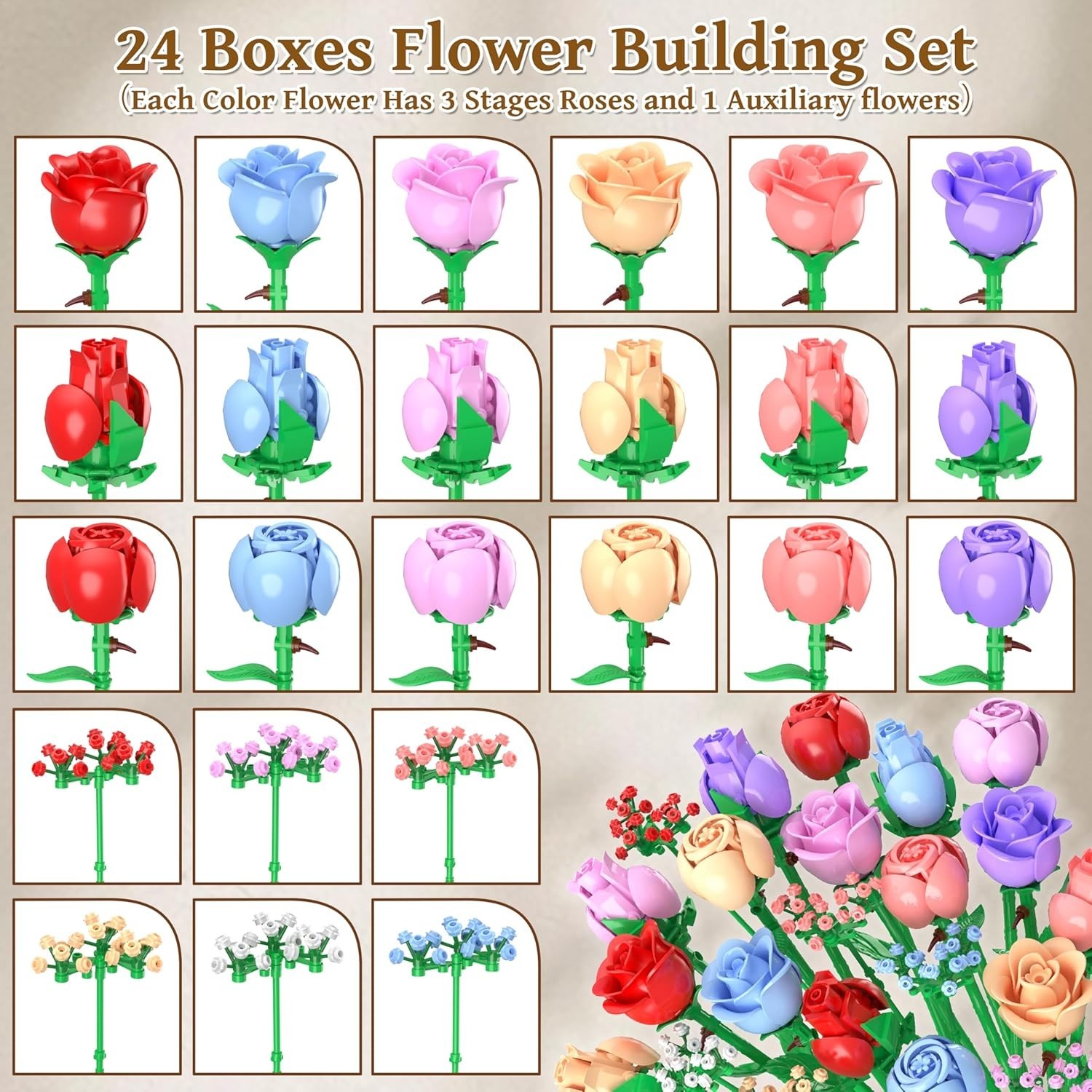 Colorful Rose Building Blocks – Valentine’s Day Gift