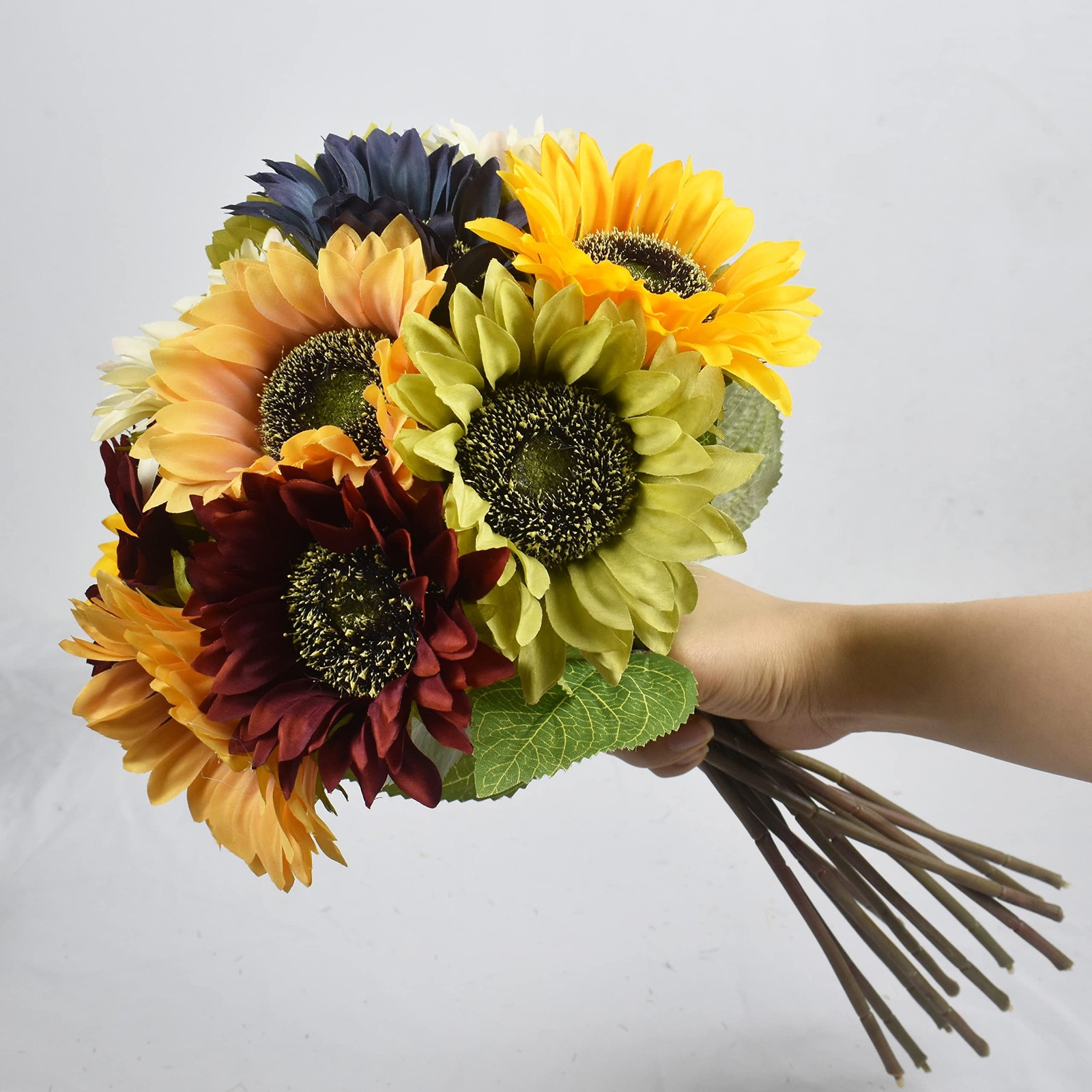 Artificial Sunflowers Long Stem Large Silk Fake Bouquet 6pcs Yellow Flower Home