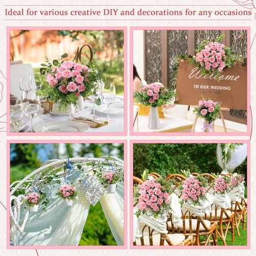 8 Pack 12 Inch Wedding Bouquets for Bride Bridesmaid Red Artificial Light Pink