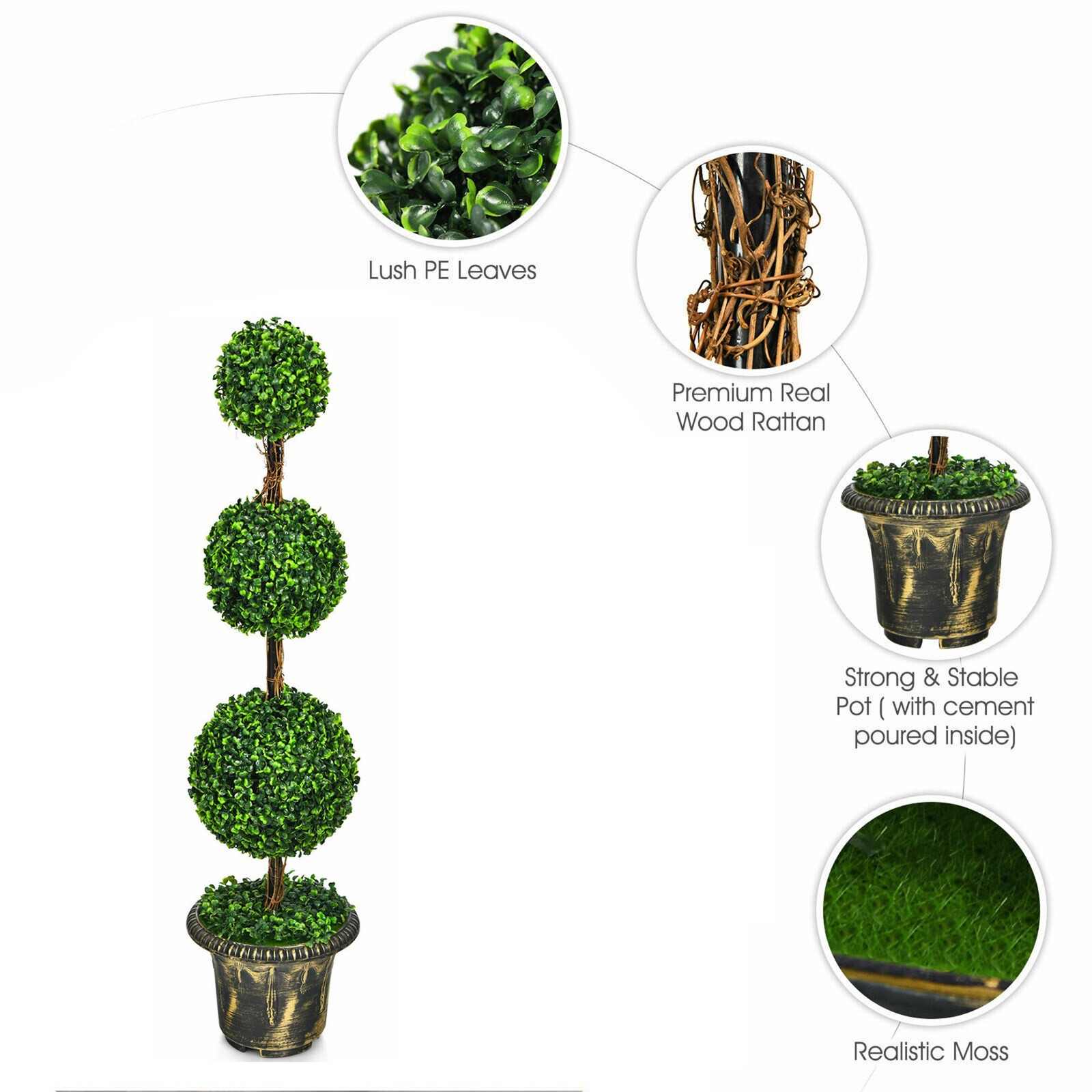 4 Ft Artificial Triple Ball Topiary Tree Greenery Plant Home Office Decor