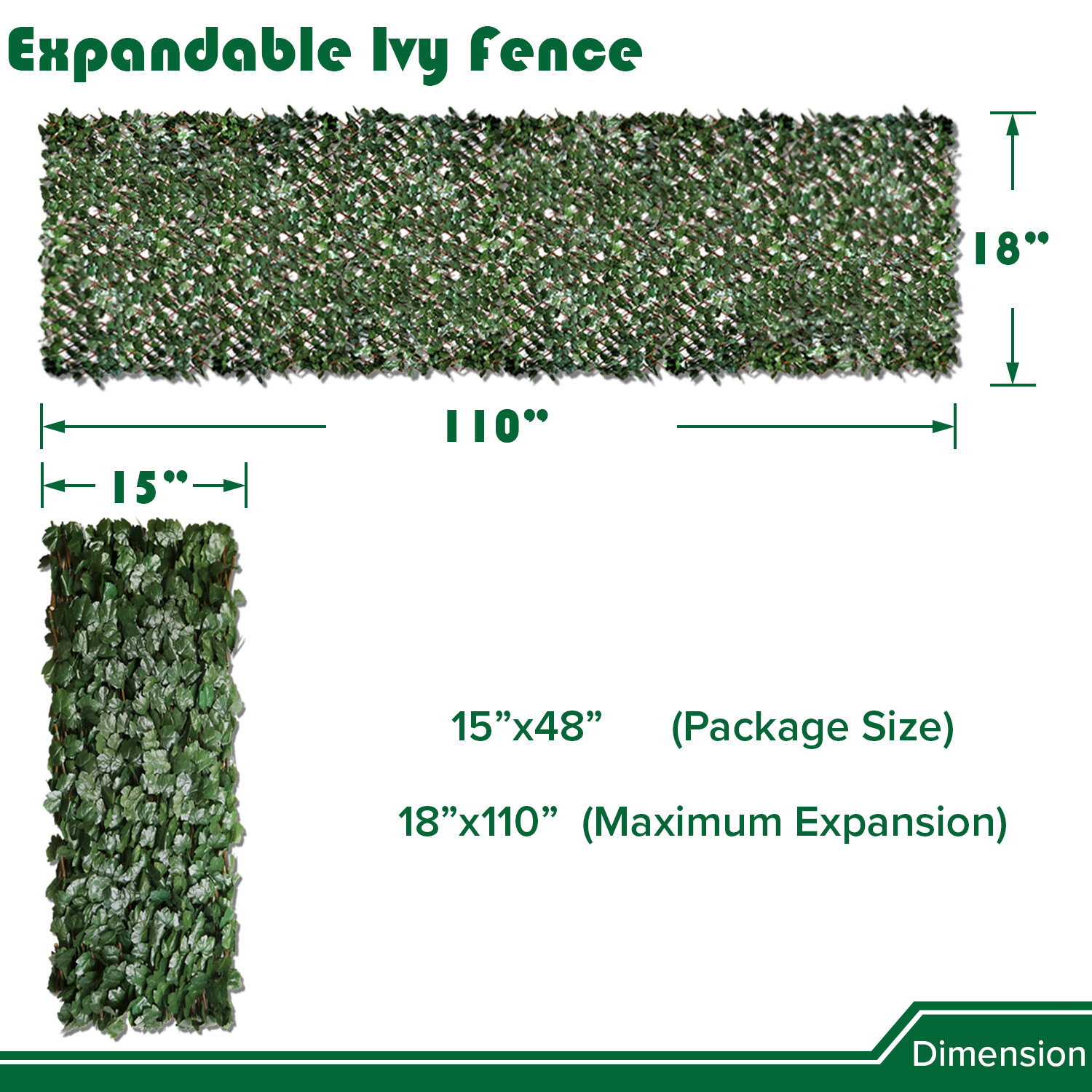 Expandable Artificial Faux Ivy Leaf Plant Yard Single Sided Privacy Fence Panel