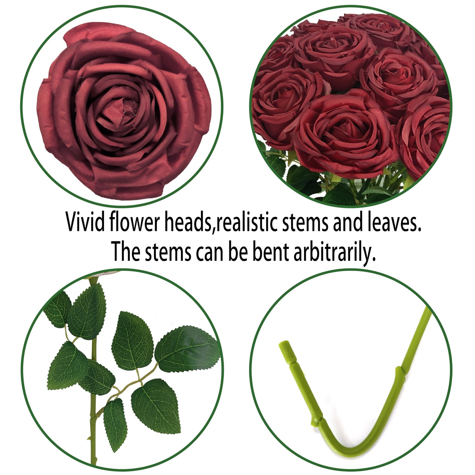 Fake Dark Red Roses Artificial Flowers Bulk,Floral Diameter 4.2”,20 Pcs Arti…