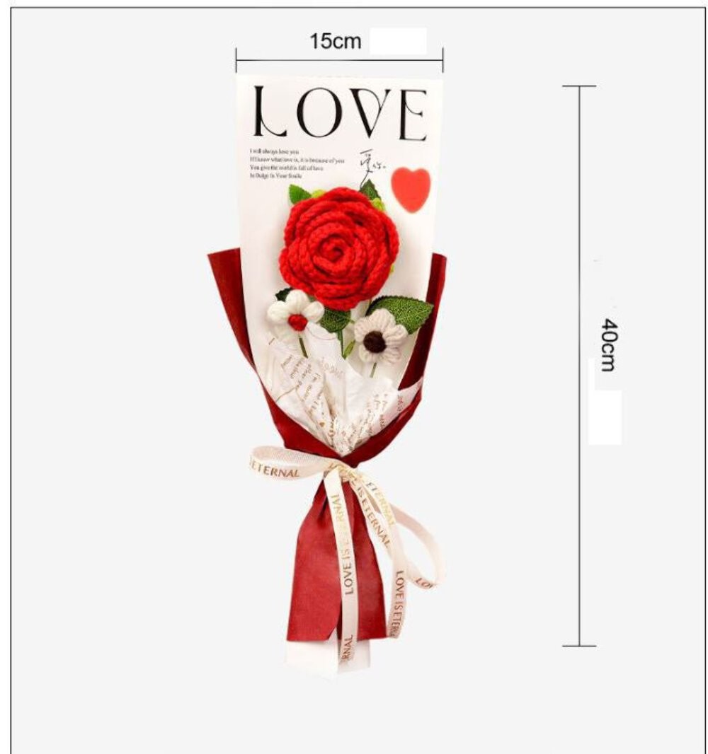 Rose Crochet Flower Valentine Gift for Wife Girlfriend 1 Rose 2 Daisies Gift Bag