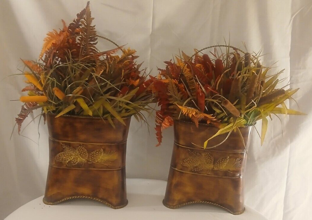 Fall Flower Arrangement Center Piece Vase Autumn Thanksgiving Pinecones Set of 2