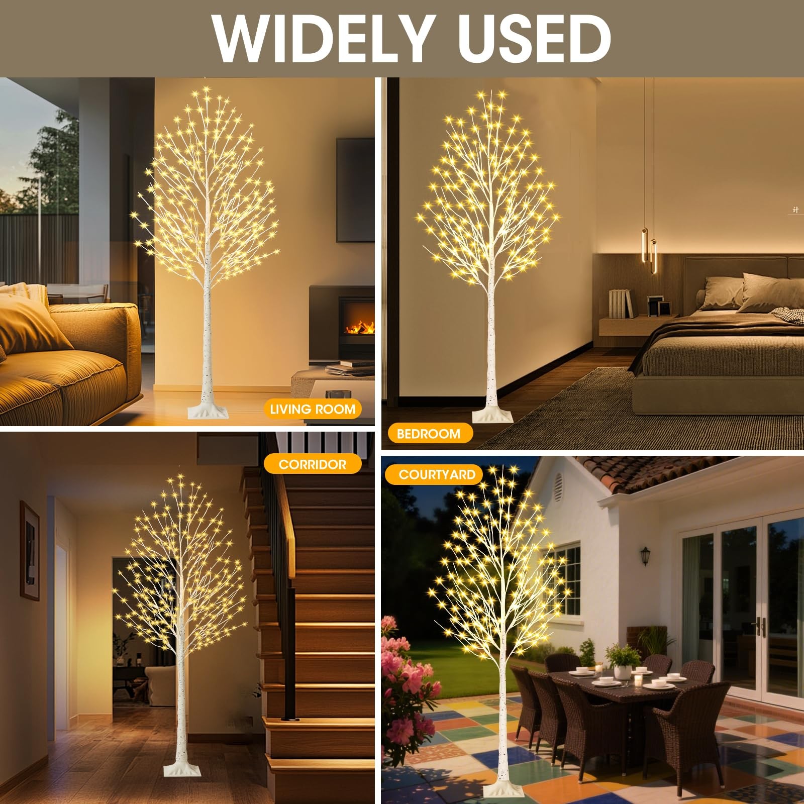 6FT Lighted Birch Tree with 144 LED Lights, Artificial Light Up Tree, Decorat…