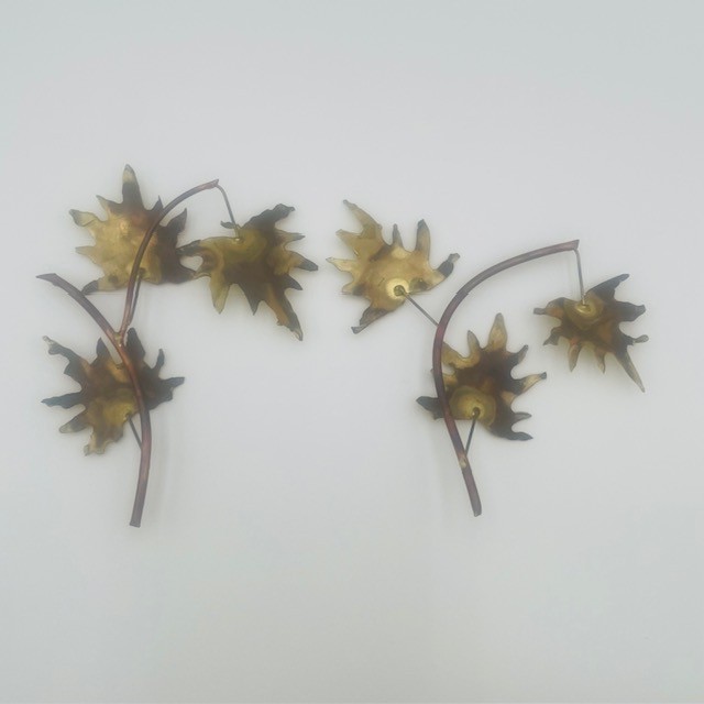 Vintage Gold Red Flowers & Leaves Copper Brass Metal Sculptures – 3 Pcs