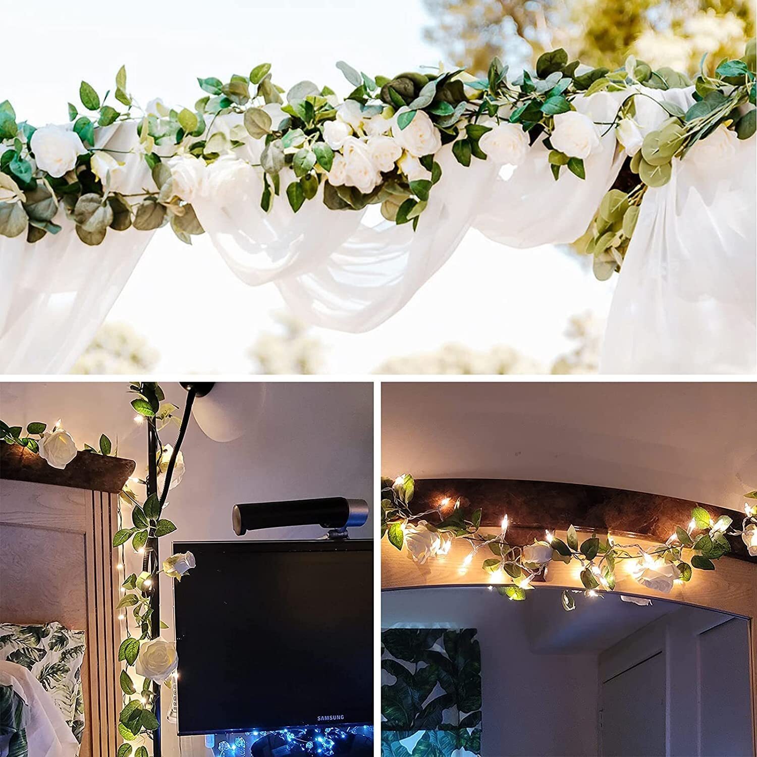 6× Artificial Silk Flower Garland Fake Flower Rose Vine Wall Hanging Plant USA