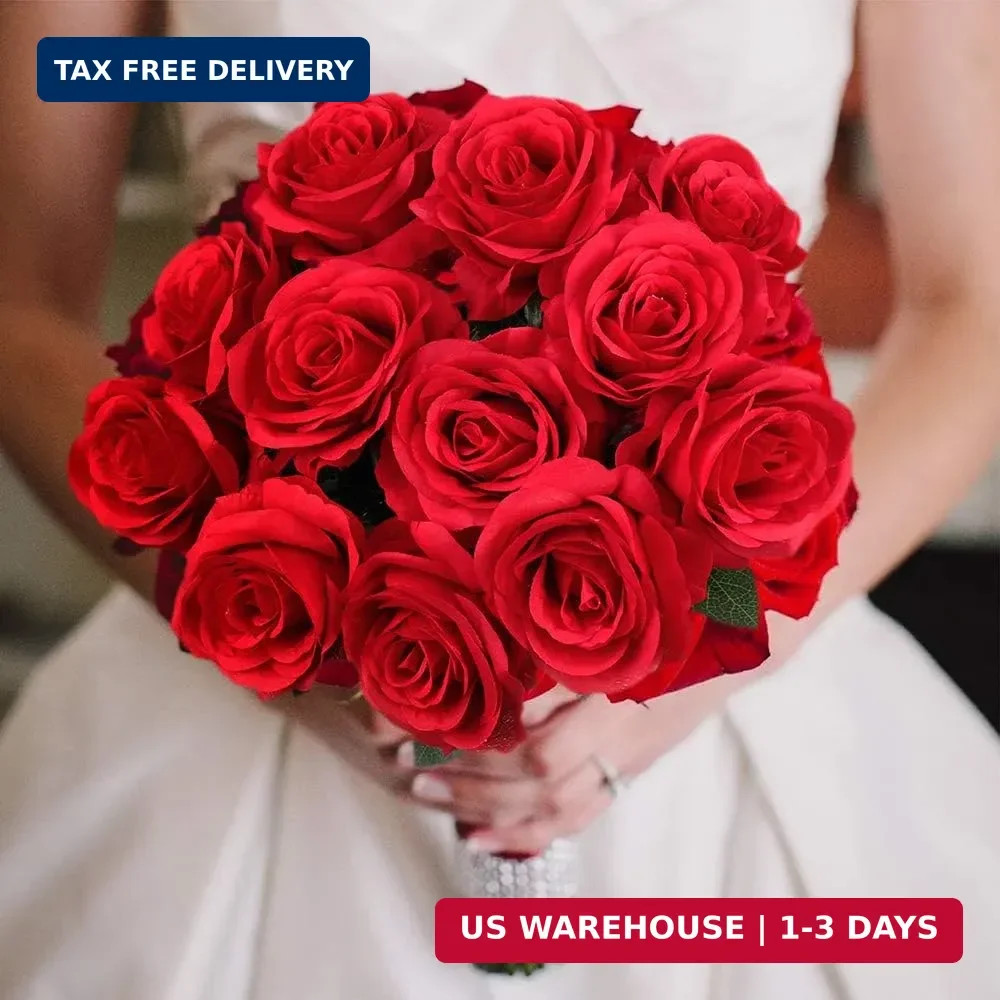 Mocoosy 12PCS Red Roses Artificial Flowers, Fake Roses with Long Stems Realistic
