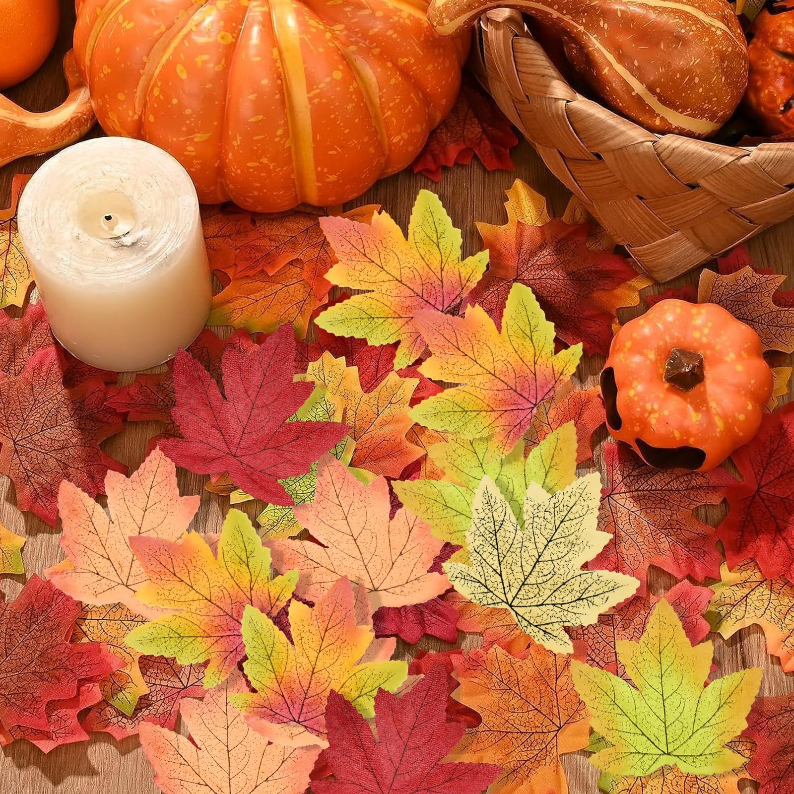 250 PCS 3.9 Inch Artificial Fall Maple Leaves Thanksgiving Halloween Decor