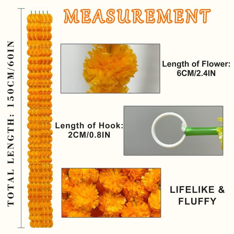 Artificial Marigold Garland, Golden Yellow 5 Feet Long Faux Flowers for Dia D…