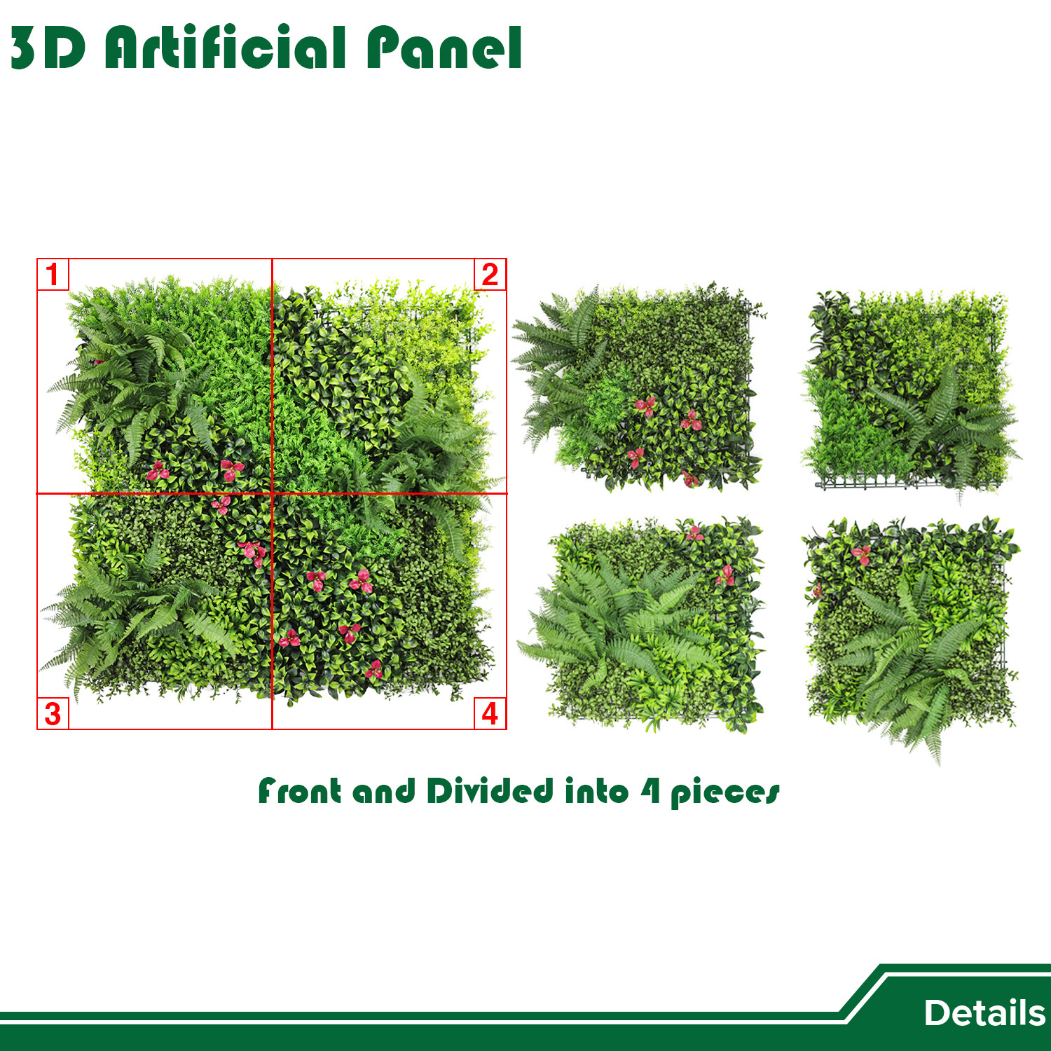 40″ Artificial Grass Mats 3D Mixed Plant Wall Ledge Decor For Home Festival #9