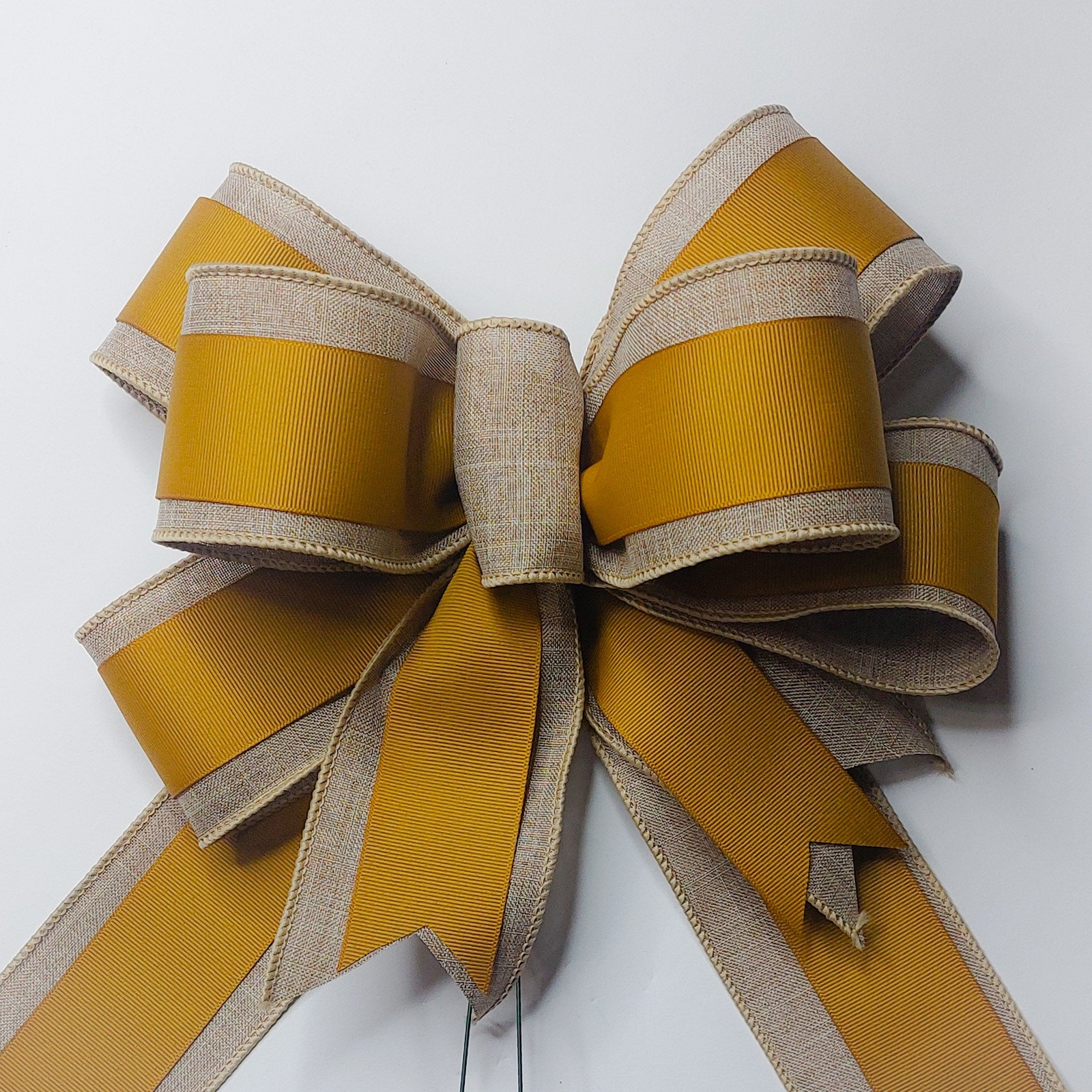 Wreath Bow, Goldenrod Grosgrain and Beige Linen