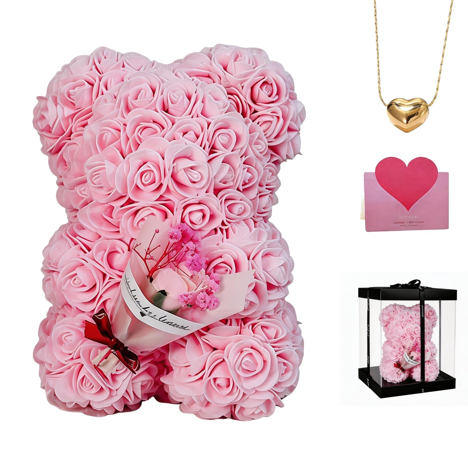 Valentines Rose Bear for Her, Artificial Floral Teddy Bear with Bouquet Perfe…