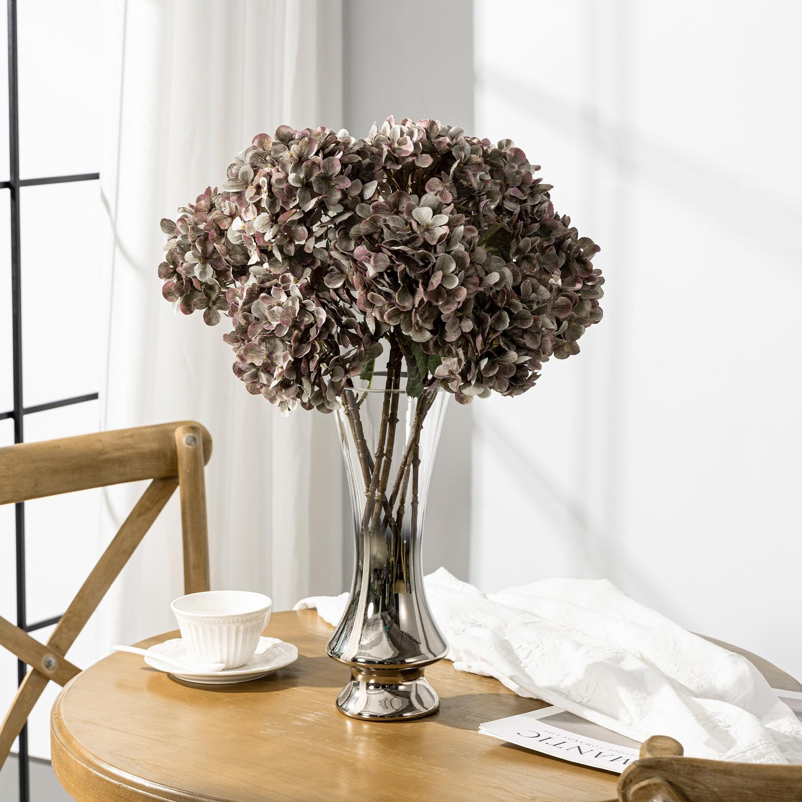 Artificial Flower Fake Silk Hydrangea Heads Bouquet with Stems Bulk for Fall …
