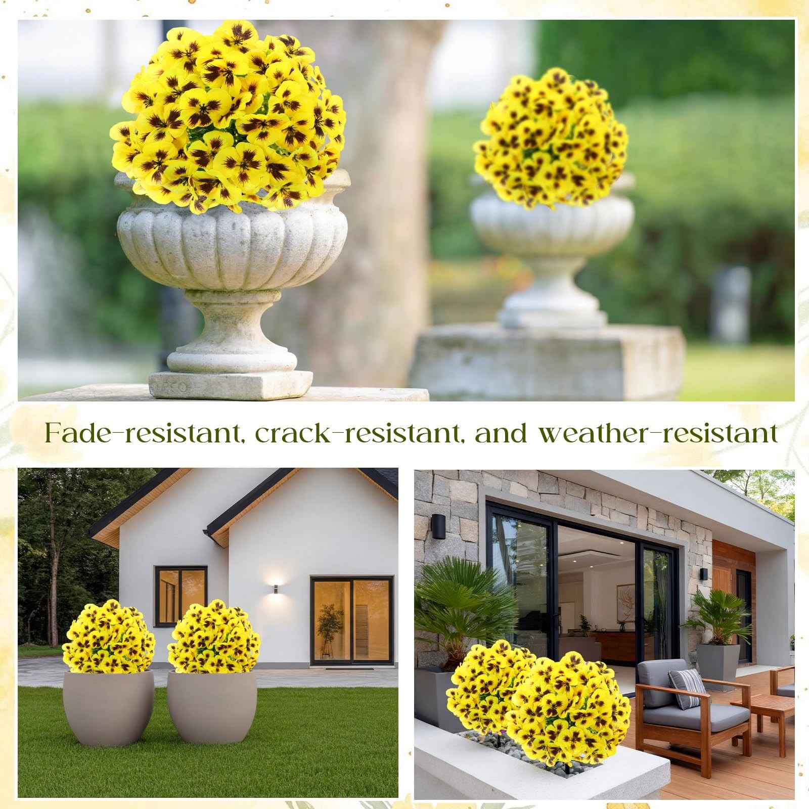 4 Pcs 16 Inch Artificial Pansy Flowers for Outdoor, Artificial Topiary Boxwoo…