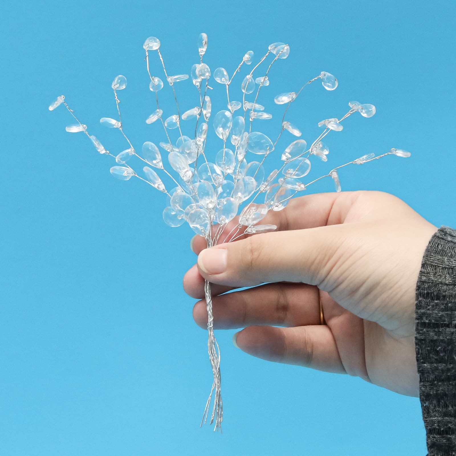 25 PCS Acrylic Crystal Flower Branches Clear Artificial Bead Drop Decor