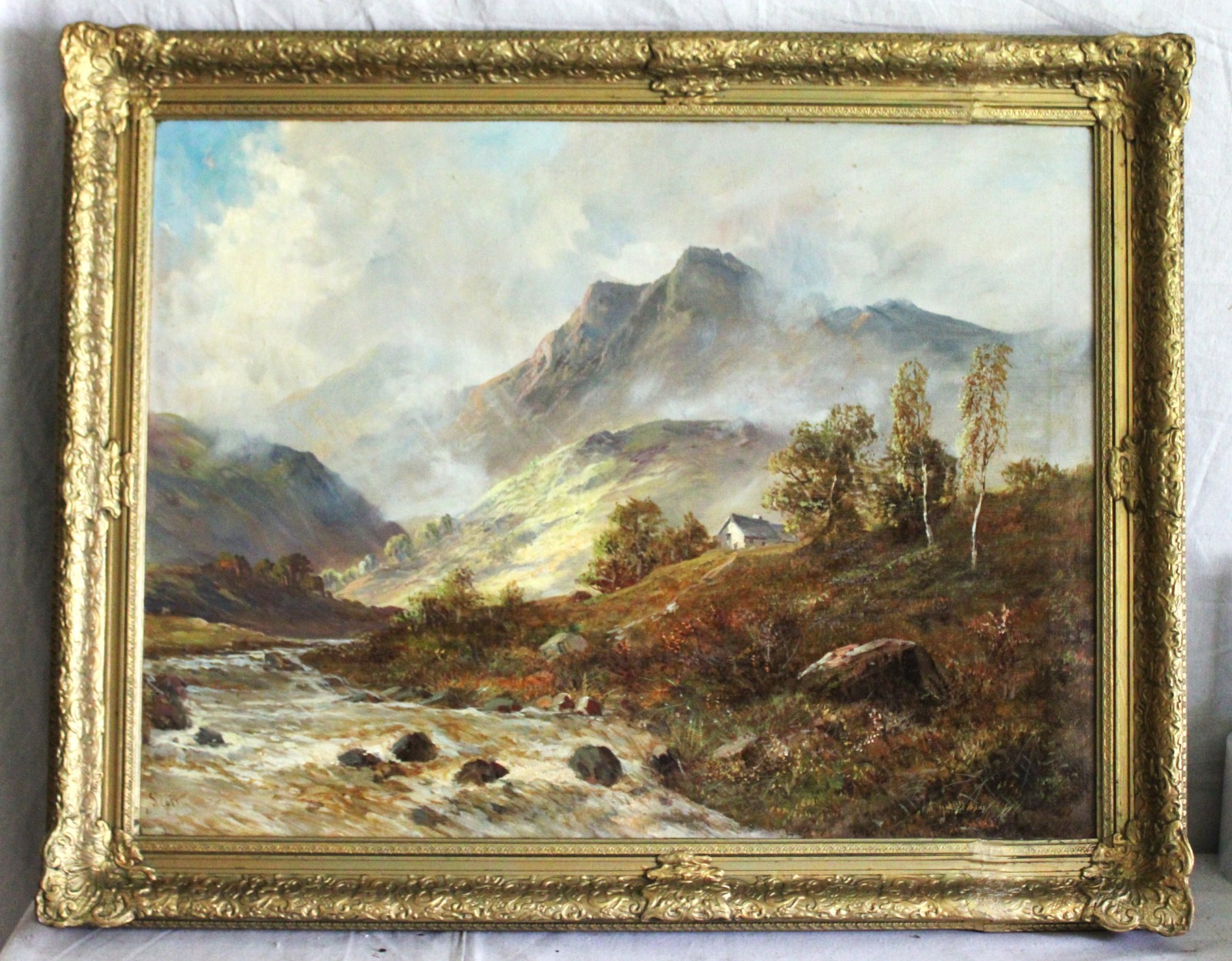 BIG GOLD GILT ORIGINAL OIL PAINTING STILL LIFE FLORAL MID CENTURY SIGNED CANVAS