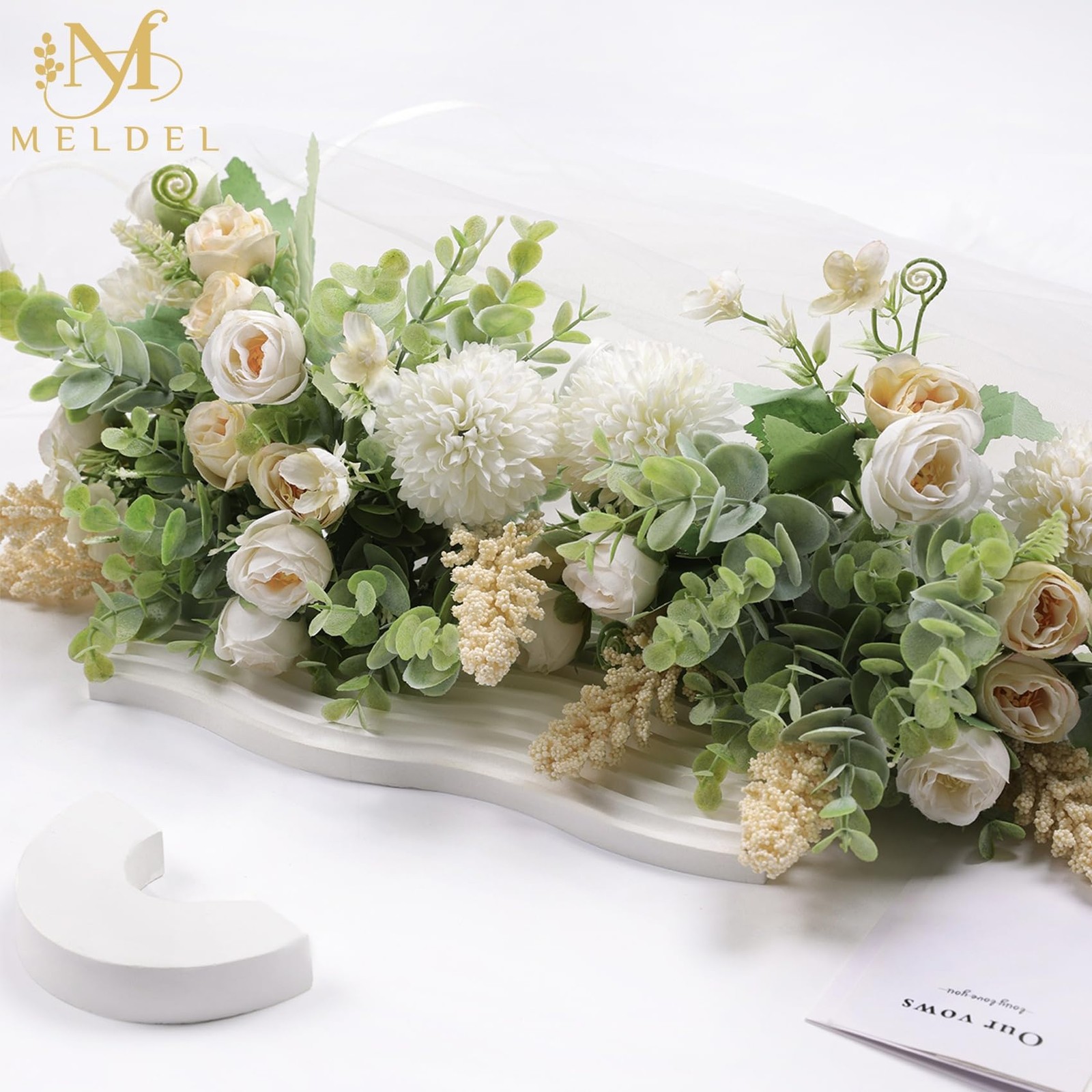 3Pcs Rose Bouquet White&Champagne Artificial Flowers Eucalyptus Plants Silk F…