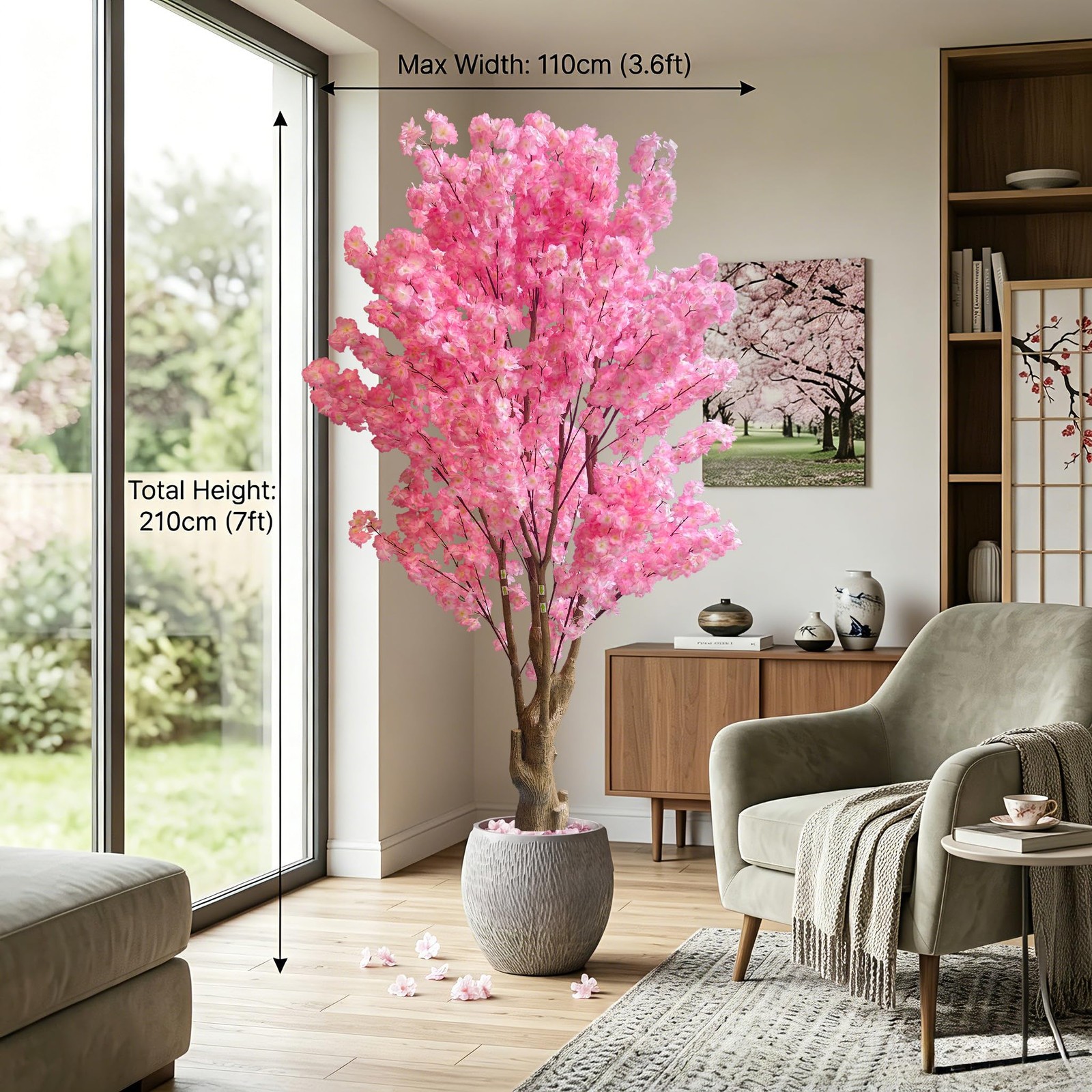 Realistic 7FT Cherry Blossom Tree with Stump – Luxurious Indoor Floral Elegance