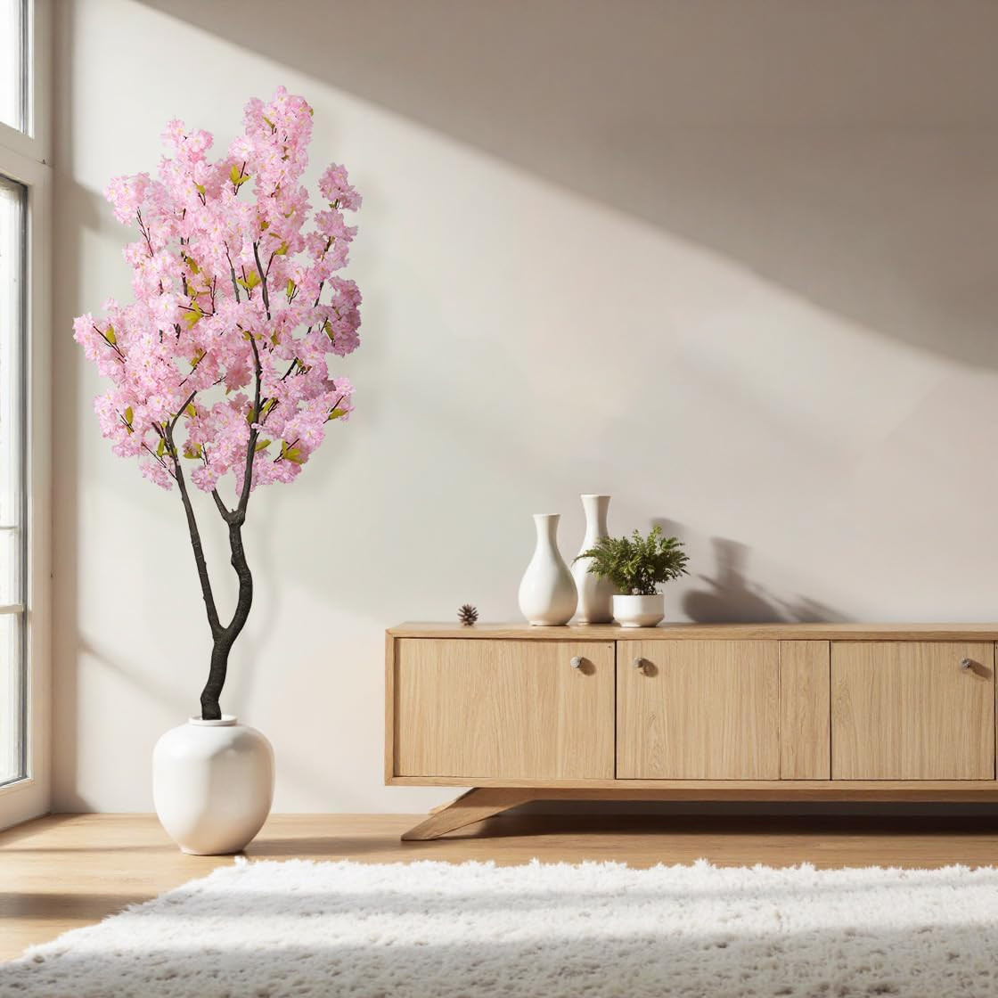 6.5Ft Artificial Pink Cherry Blossom Tree – Realistic Faux Sakura Decor