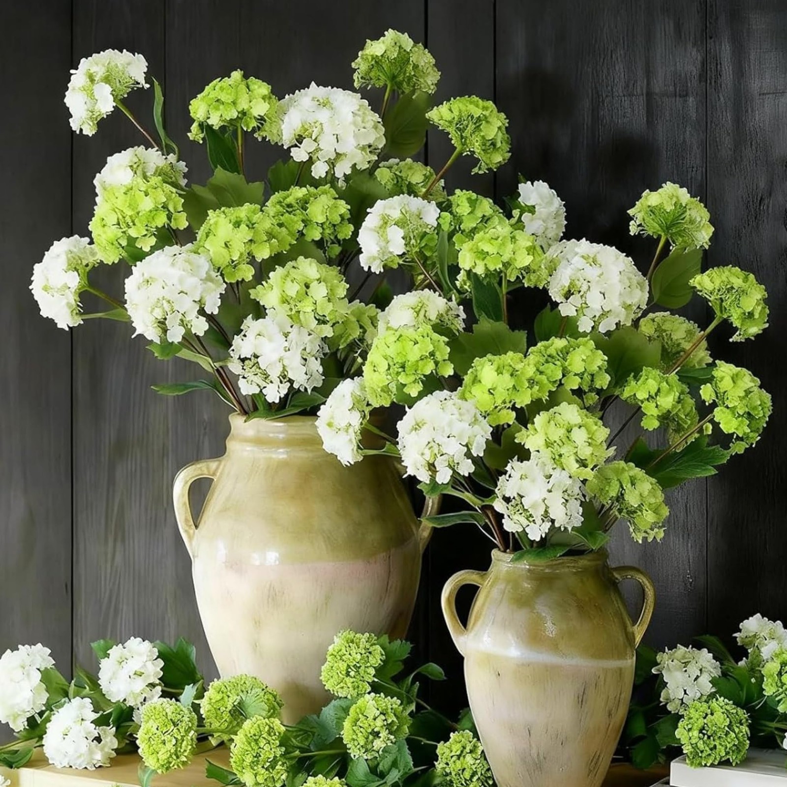 6 Pcs White and Green Hydrangea Artificial Flowers 30.3″ Faux Hydrangea Flowe…