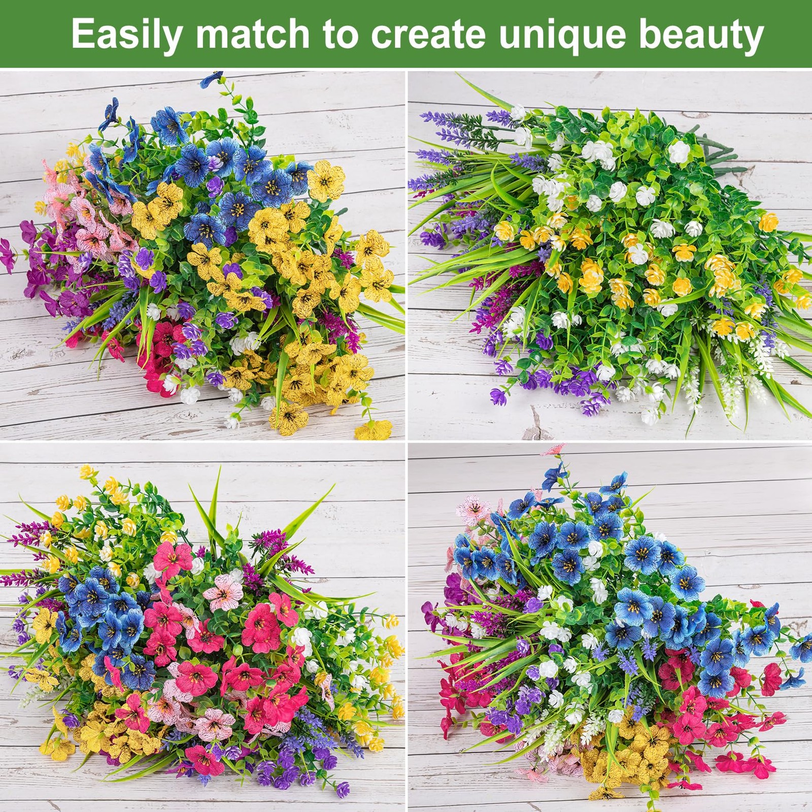 24 Bundles Artificial Flowers for Outdoors Multicolor Fake Flowers Plastic Pl…