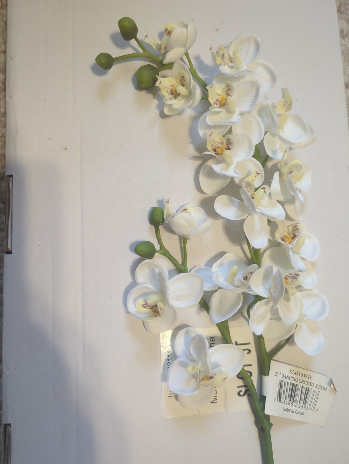 Faux white artificial dancing lady orchid stem