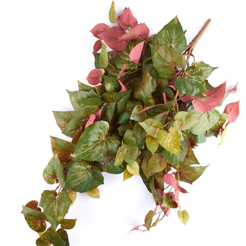 Factory Direct Craft Cascading Red and Green Poly Silk Potato Leaf Bush