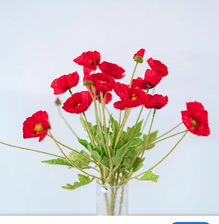 3 Bundles Artificial Red Corn Poppy Flowers Fabric Bouquets
