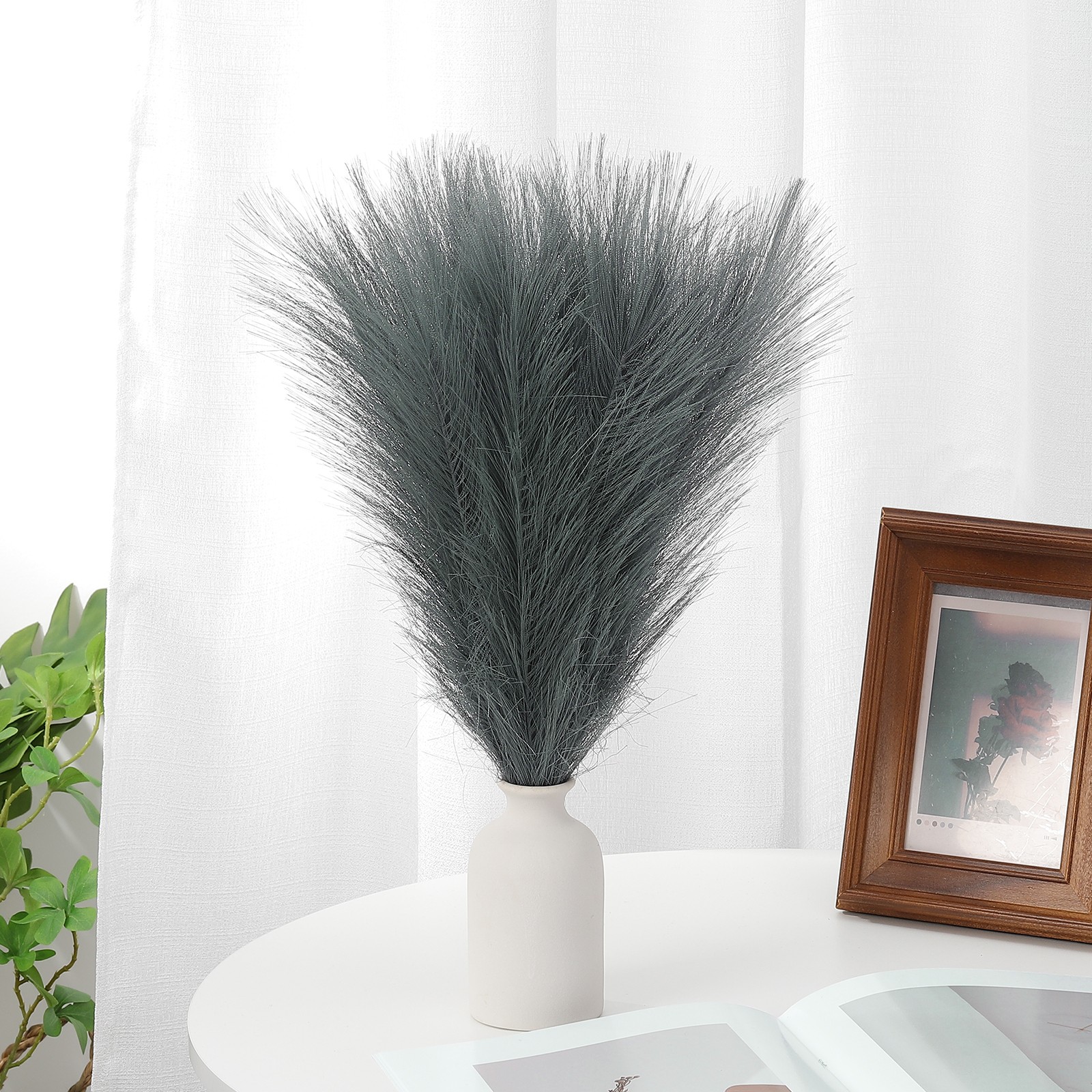 17.7in Pampas Grass Decor, 50pcs Artificial Pampas Grass Bulk, Gray