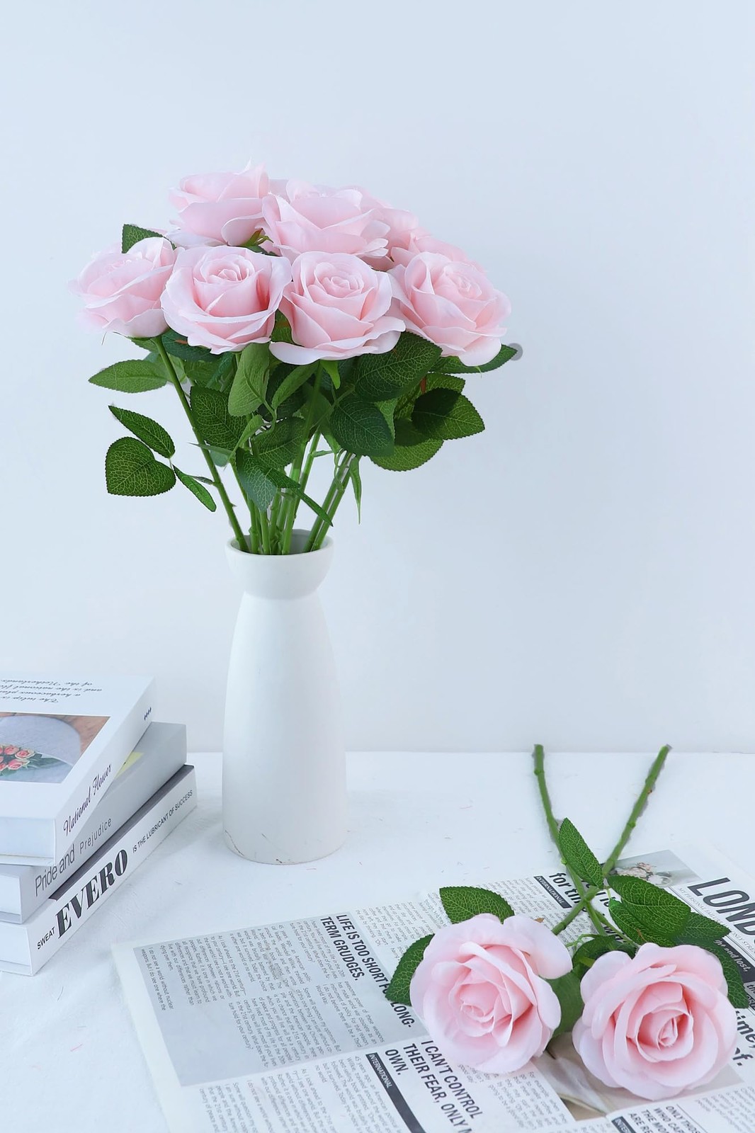 12pcs Roses Artificial Flowers Real Touch Fake Flowers with Long Stems Silk F…