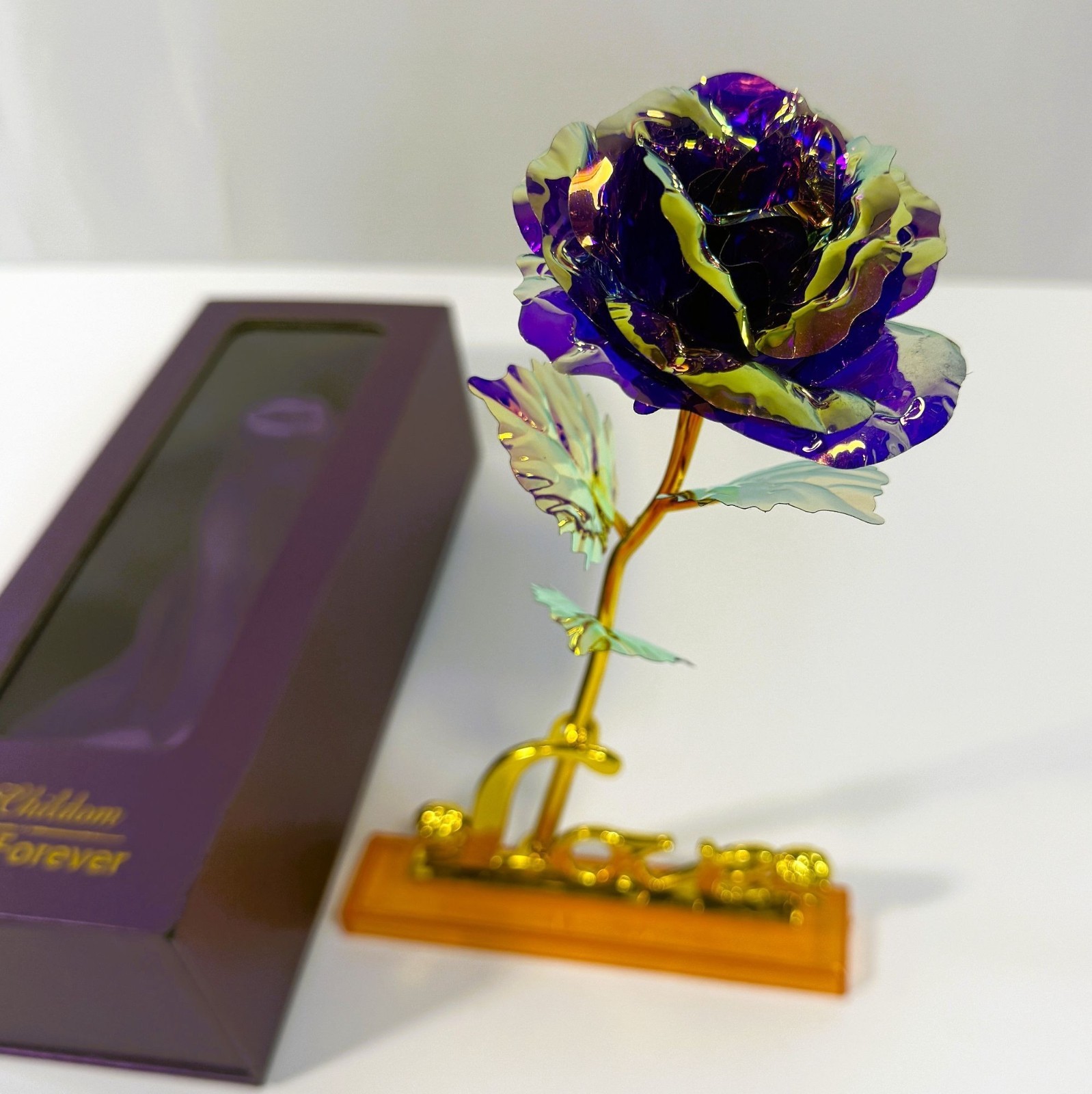 Purple Gold Dipped Rose Forever Flower Love Gift Display New In Box