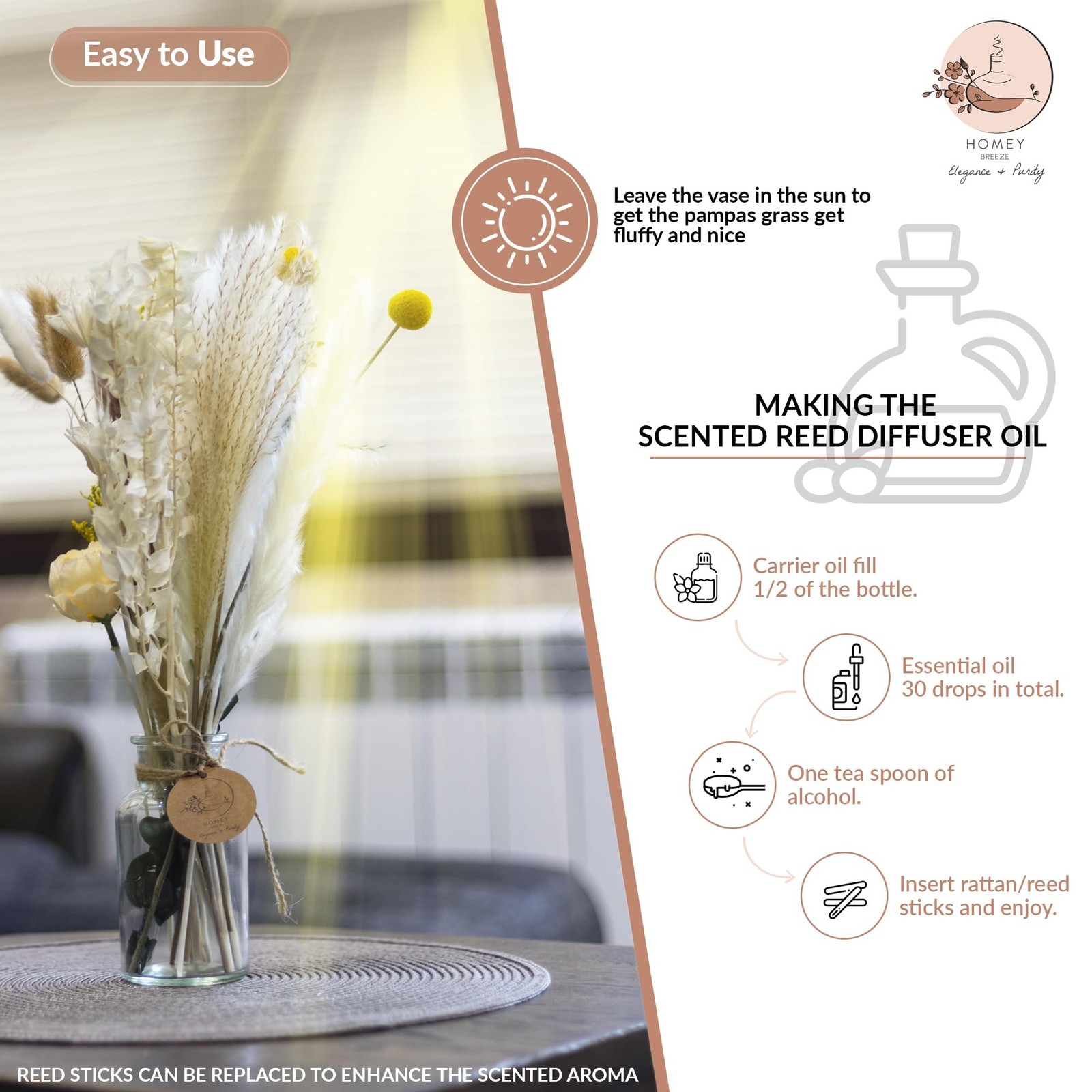 Homey Breeze Natural Dried Pampas Grass Decor with Vase – 15 Inches 23 Pcs 10