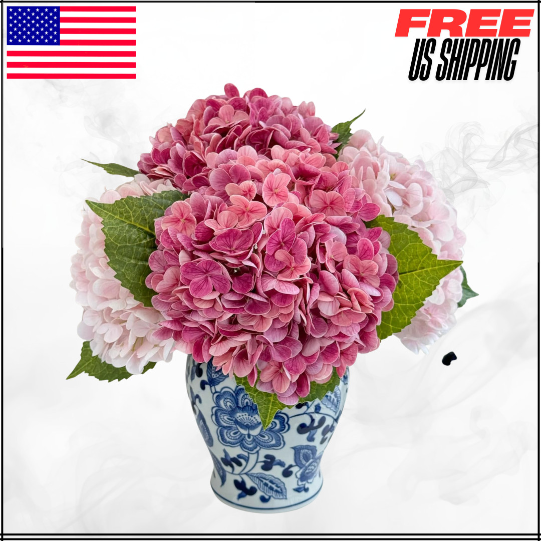 Real Touch Magenta Pink Hydrangeas Artificial Faux Latex Flower Decor 21″ 4PC