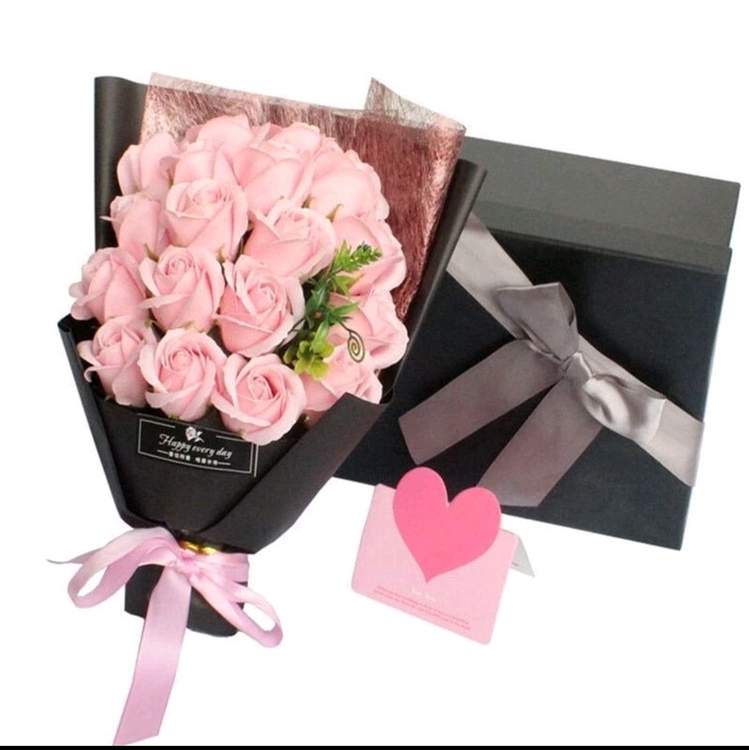 18 Pcs Eternal Baby Pink Rose Soap Flower Bouquet Valentine Girlfriend Wife Gift