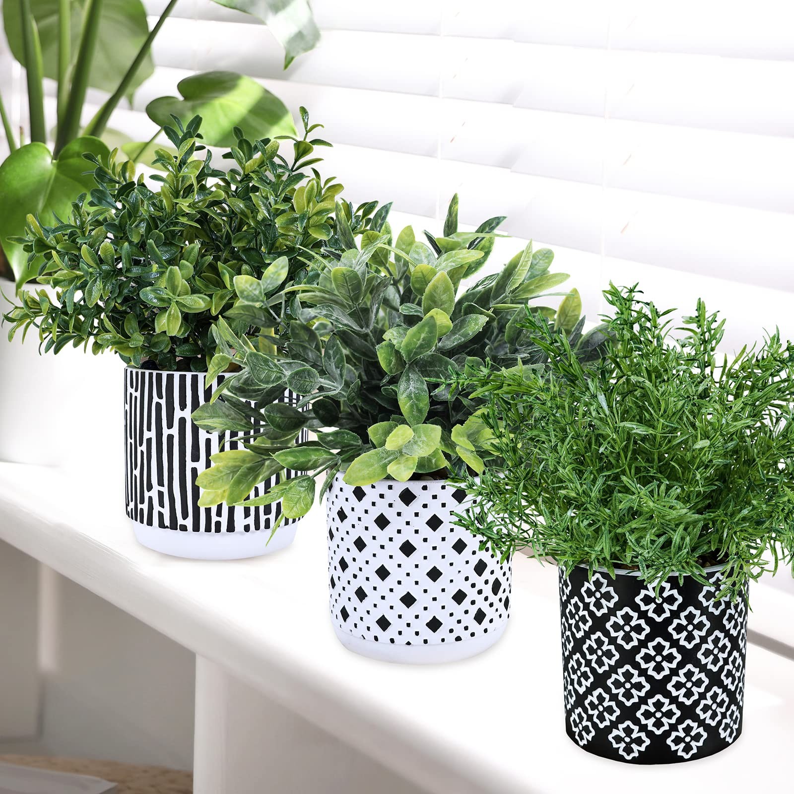 Best Winlyn 3-Pack Artificial Potted Plants – Faux Eucalyptus, Rosemary, Boxwood