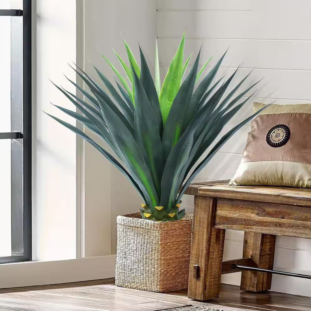 33 In. Green Indoor Outdoor Artificial Agave Shrub Desert Style Faux Plant for P