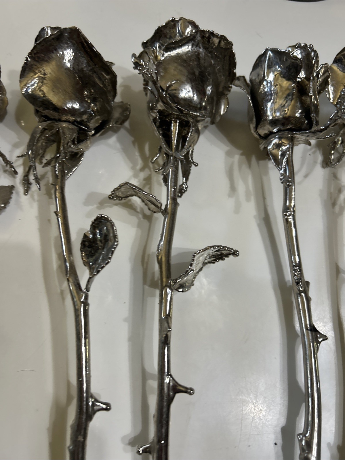 Set of six 6 Real Rose Dipped In Silver 18 inches long Triple dipped