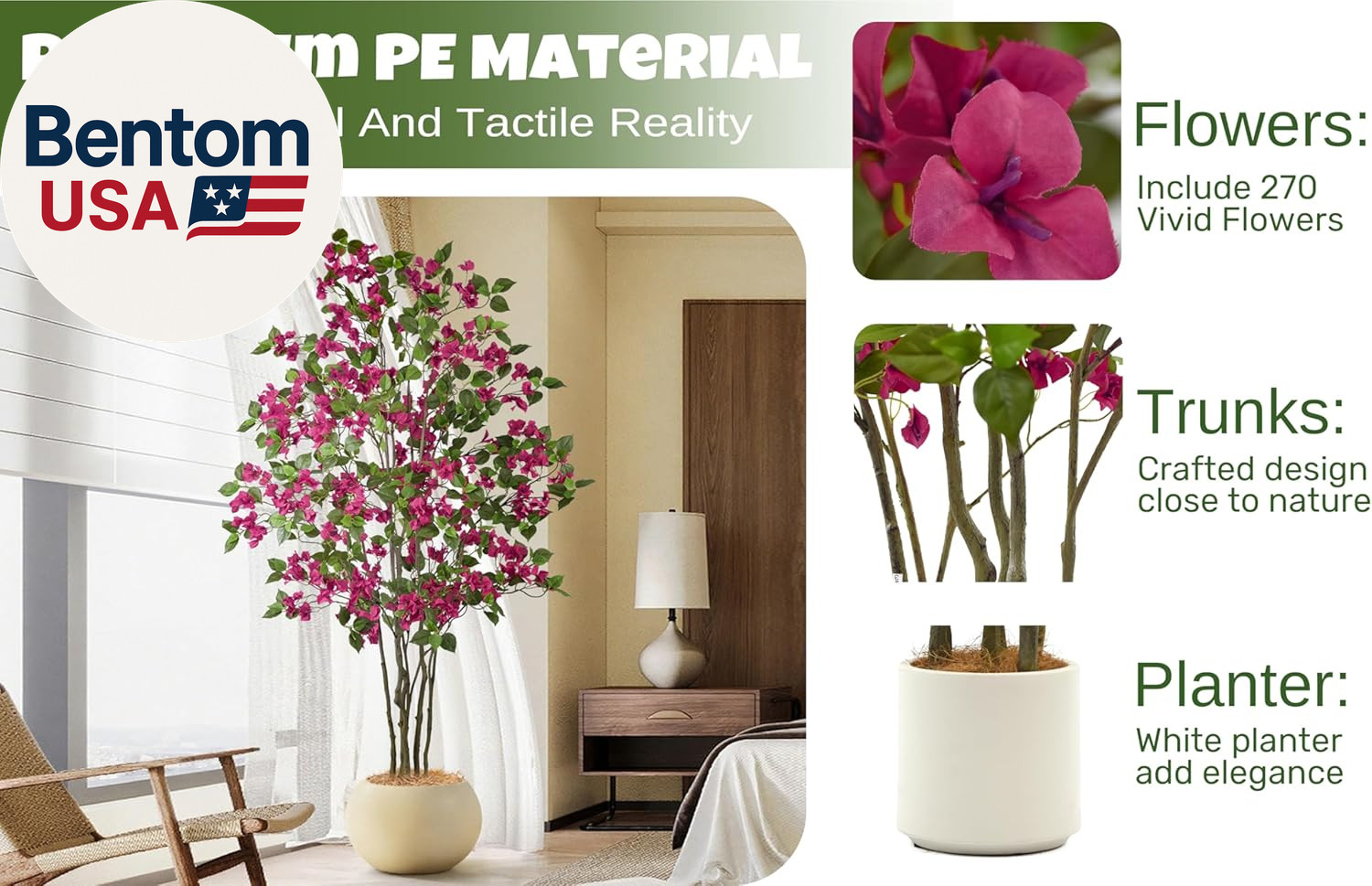 Artificial Purple Bougainvillea Tree 6FT with 270 Flowers & White Planter Realis