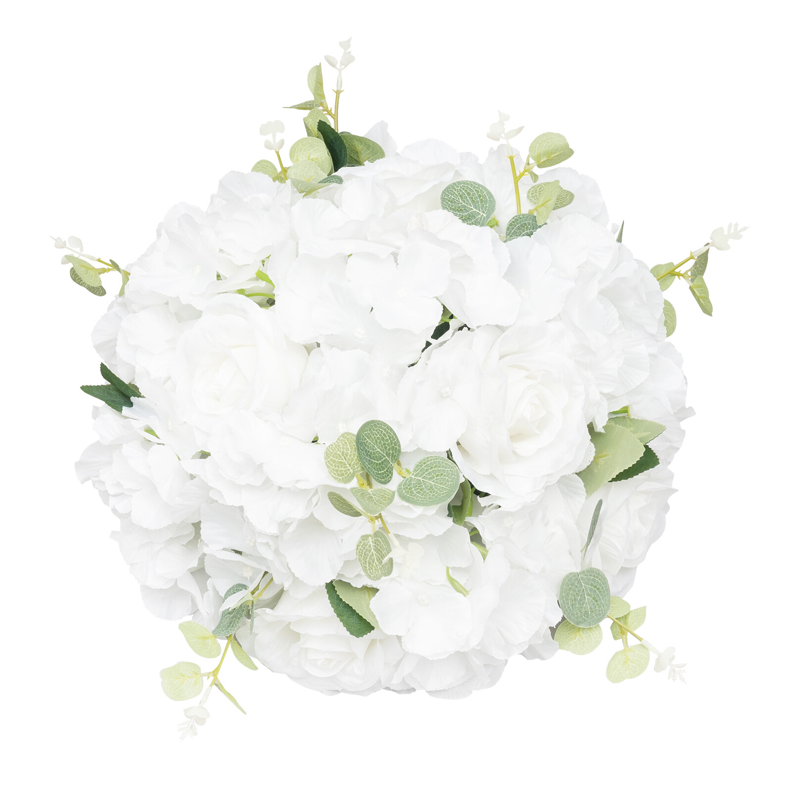 6 Pcs Artificial Silk Flower Balls White & Green for Indoor/Outdoor Party Decor