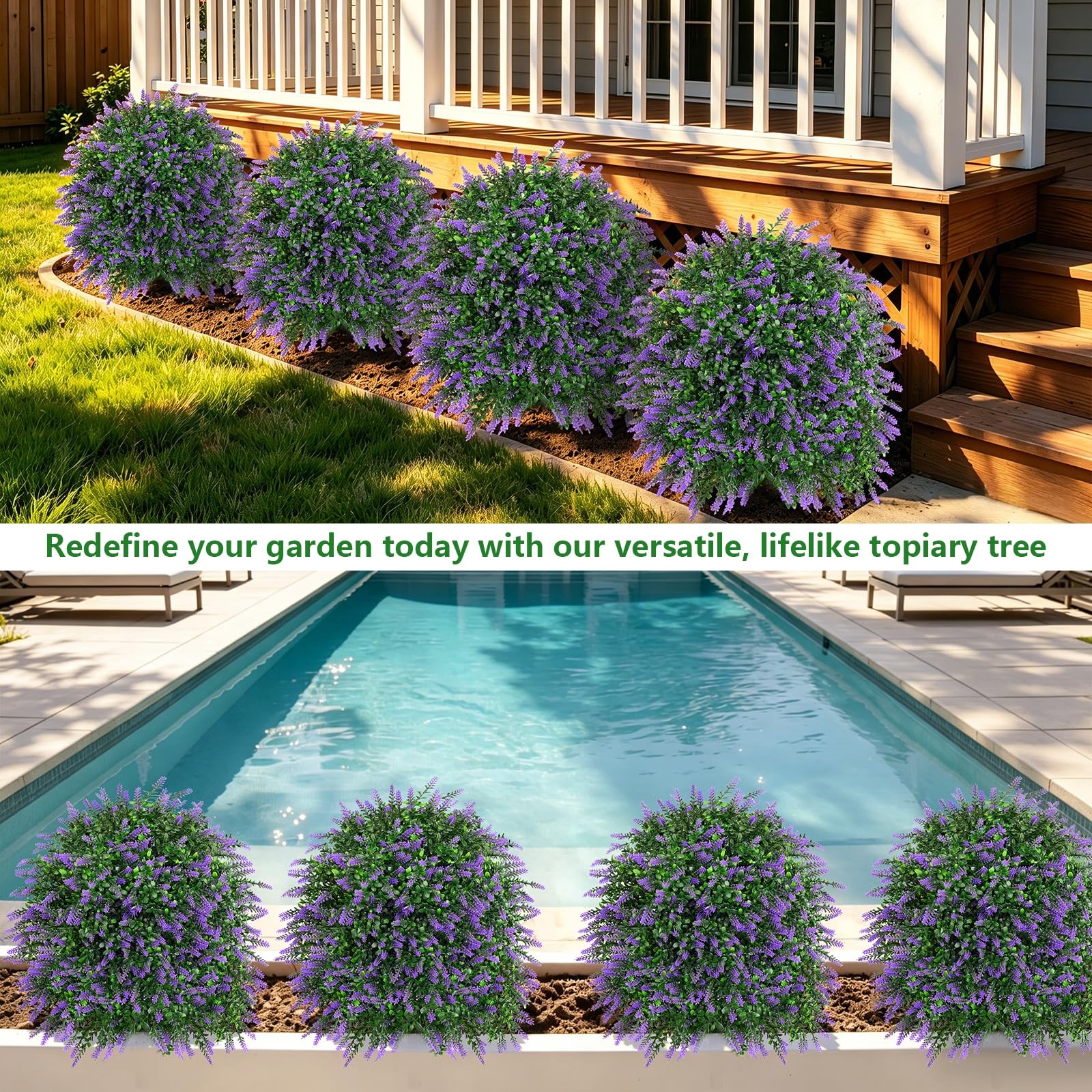 Artificial 28.7 Inches Boxwood Topiary with Lavender, Set of 2 Large Artifici…